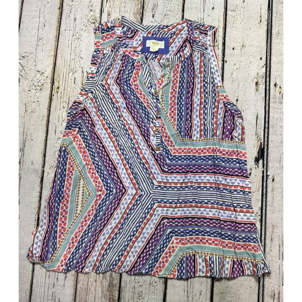 Maeve By Anthropologie Sleeveless Geometric Top Blouse‎ Sz M Henley Lightweight